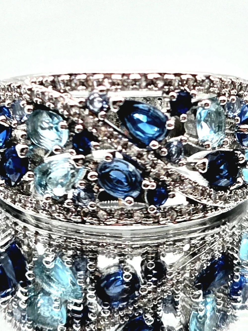 Silver-Filled Blue Multi-Gemstone Zircon Ring Size 7
